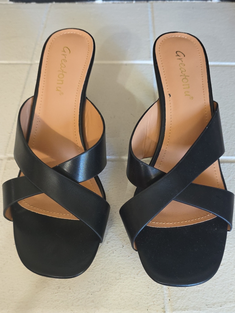 Black Crisscross Slide Mules